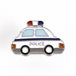 White Alloy Enamel Brooches, Enamel Pins, with Butterfly Clutches, Police Car, Cadmium Free & Nickel Free & Lead Free, Platinum, White, 5/8x1 inch(17x24.5mm), Pin: 1mm