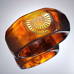 Shell Shape Ocean 304 Stainless Steel Resin Bangles, Golden, Chocolate, Shell Shape, Inner Diameter: 2.36 inch(6cm)