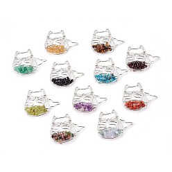 Mixed Stone Natural Mixed Gemstone Big Pendants, with Brass Findings, Animal, Platinum, 45x50.5x6mm