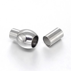 Stainless Steel Color 304 Stainless Steel Magnetic Clasps with Glue-in Ends, Column, Stainless Steel Color, 15.5x8mm, Hole: 3mm