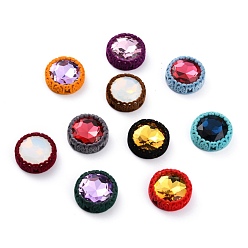 (52) Непрозрачная лаванда Флоки пришить горный хрусталь, стекло горный хрусталь, с флокированной латунной фурнитурой, аксессуары для одежды, плоско-круглые, разноцветные, 30.5x10 мм, отверстие : 2 мм