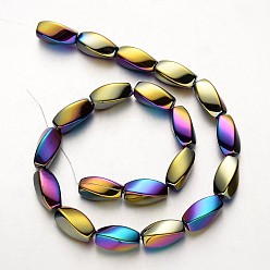 Plaqué Multicolore Galvanoplastie non magnétiques hématite synthétique brins de perles, ovale torsadée, multi-couleur plaquée, 20x10mm, Trou: 1mm, Environ 20 pcs/chapelet, 15.7 pouce