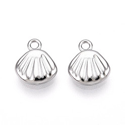 Нержавеющая Сталь Цвет 304 прелести нержавеющей стали, шарм в форме ракушки, анти-тускнение, цвет нержавеющей стали, 9x8x2 мм, отверстие : 1.2 мм