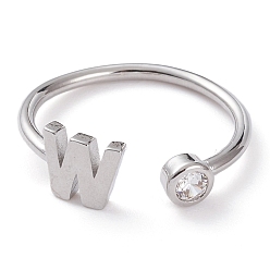 Letter W Латунные кольца из манжеты с прозрачным цирконием, открытые кольца, долговечный, платина, Буква W, размер США 6, внутренний диаметр: 17 мм
