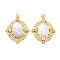 Настоящее золото 18K Вакуумное покрытие pvd 304 подвески из нержавеющей стали, с паве-ракушкой, овальный шарм, реальный 18 k позолоченный, 19x15x2 мм, отверстие : 1.2 мм