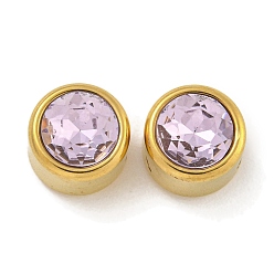 лаванда Ионное покрытие (ip) 304 нержавеющая сталь с k9 стеклянными бусинами со стразами, плоско-круглые, золотые, лаванда, 8x6.5 мм, отверстие : 1.8 мм