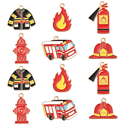 Mixed Shapes 24шт. 6 стили подвески из эмалированного сплава на тему пожаротушения, золотой свет, разнообразные, 17.5~28x14.5~29.5x1.5 мм, отверстие : 2 мм, 4 шт / стиль