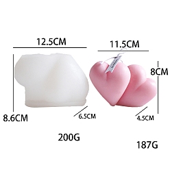 Белый Формы для свечей из пищевого силикона, для изготовления свечей, Двойное сердце, белые, 65x125x86 мм