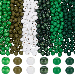 Couleur Mélangete 600pcs 6 perles en bois naturel teintées de couleurs, ronde, sans plomb, couleur mixte, 10x8.5~9mm, Trou: 2~3.5mm, 100 pcs / style