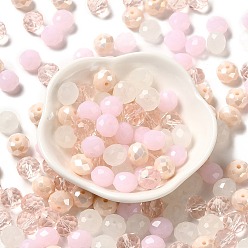Pink Стеклянные бусины, граненые, рондель, розовые, 10x8 мм, отверстие : 1 мм, Около 560 шт / 500 г
