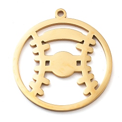 Настоящее золото 18K 304 подвески из нержавеющей стали, лазерная резка, плоский круг с бейсбольным шармом, реальный 18 k позолоченный, 26.5x24x1 мм, отверстие : 1.5 мм