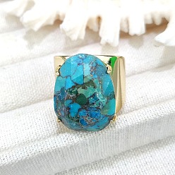 Синтетическая Бирюза Овальные латунные манжеты с синтетическими бирюзовыми кольцами, золотые, внутренний диаметр: 18 мм