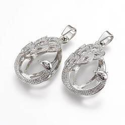 Platinum Alloy Pendants Cabochon Open Back Settings, Peacock, Platinum, Tray: 25x18mm, 33x21.5x10mm, Hole: 4x7mm