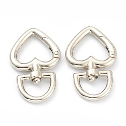 Платина Поворотные шарниры из сплава цинка, поворотный карабин-лобстер, для украшения сумочки, сердце, платина, 46x27x4.3 мм, отверстие : 13.5x9.5 мм