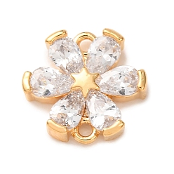 Oro Dijes conectores de latón y diamantes de imitación, enlaces de flores y estrellas, dorado, 10x10x2.5 mm, agujero: 1 mm