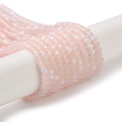 Розовый Стеклянные бусины, имитация нефрита , с половинным покрытием ab цвета, граненые, матовые, рондель, туманная роза, 2.9~3.3x2 мм, отверстие : 0.7 мм, около 135~140 шт / нитка, 32~34 см