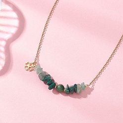 Зеленый Кулон с натуральным зеленым авантюрином, малахитом и западноафриканским нефритом и круглыми бусинами 304 Женские ожерелья из нержавеющей стали с цепочкой, золотые, зелёные, 15.35 дюйм (39 см)