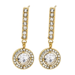 Золотой Женские серьги-гвоздики из нержавеющей стали с ионным покрытием (IP) и инкрустацией стразами и прозрачным кубическим цирконием, ромб, золотые, 29.5x10.5 мм