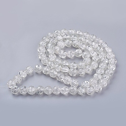 Clear Spray Painted Crackle Glass Beads Strands, Round, Clear, 10mm, Hole: 1.3~1.6mm, about 80pcs/strand, 31.4 inch