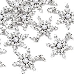 Посеребрённый Латунные подвески, прелести снежинки, с пластиковой жемчужины, без никеля , 925 серебро покрытием, 17.5x13.5x4 мм, Перейти кольцо: 5x1 мм, внутренний диаметр: 3 мм