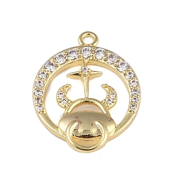 Taurus Brass Micro Pave Clear Cubic Zirconia Pendants, Twelve Constellations, Taurus, 19x15x3mm, Hole: 1.5mm