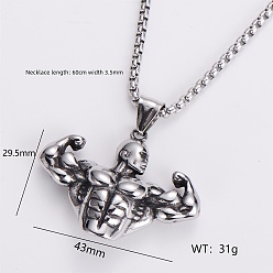 Human Gothic 316 Surgical Stainless Steel Pendant Box Chain Necklaces for Men, Silver Color Plated, Human, 23.62 inch(60cm)