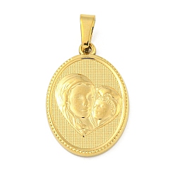 Золотой Ионное покрытие (ip) 304 подвески из нержавеющей стали, очарование религиозной темы, овальные с рисунками " virgin mary", золотые, 24x16x2~2.5 мм, отверстие : 5x3 мм