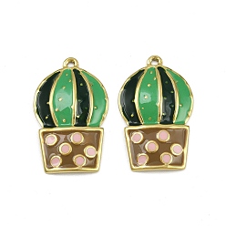 Настоящее золото 18K 304 нержавеющей стальной эмали подвески, ионное покрытие (ip), кактус прелести, реальный 18 k позолоченный, 27.5x17x3.5 мм, отверстие : 1.5 мм