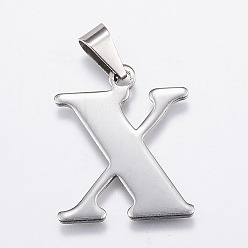Letter X Устойчивые к потускнению 304 подвески из нержавеющей стали, Начальная letter.x, 26x20x1.5 мм, отверстие : 3x9 мм