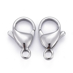 Stainless Steel Color 304 Stainless Steel Lobster Claw Clasps, Parrot Trigger Clasps, Manual Polishing, Stainless Steel Color, 15x9x4mm, Hole: 2mm