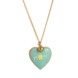 Бирюза 304 Кулон-медальон в форме сердца из нержавеющей стали с эмалевым покрытием — отличный подарок на День матери., золотые, бирюзовые, 17.72 дюйм (45 см)