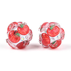 Яблоко Круглые бусины из смолы в виде фруктов, с полимерной глиной и горным хрусталем, яблоко, 17~21.5 мм, отверстие : 2~2.5 мм