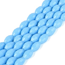 Light Sky Blue Opaque Solid Color Glass Beads Strands, Rice, Faceted, Light Sky Blue, 8~9x5~6mm, Hole: 0.9~1mm, about 67~68pcs/strand, 22.83~23.62 inch(58~60cm)