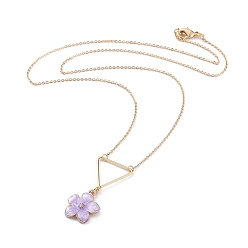 Lilac Flower Zinc Alloy Pendant Necklaces, with Enamel, Brass Triangle Pendants, Cable Chain and Lobster Claw Clasps, Lilac, 18.11 inch(46cm)