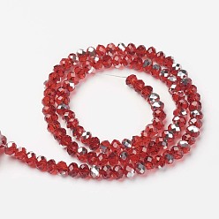 Red Electroplate Transparent Glass Beads Strands, Half Silver Plated, Faceted, Rondelle, Red, 2.5x2mm, Hole: 0.4mm, about 199pcs/strand, 13.4 inch(34cm)
