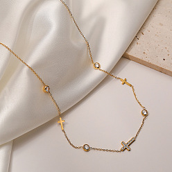 Золотой Религия 304 цепочки из нержавеющей стали с прозрачными кубическими циркониями и крестообразным плетением для женщин, золотые, 17.72 дюйм (45 см)