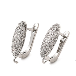 Платина Овальные латунные серьги-кольца с микропаве из прозрачных кубических цирконий., долговечный, защёлка с петлёй, платина, 19x14x6 мм, отверстие : 1 мм, штифты : 1.3 мм