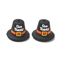Hat 3D Thanksgiving Day Food Grade Silicone Focal Beads, DIY Nursing Necklaces Making, Black, Pilgrim Hat, 23x17mm, Hole: 2.2mm