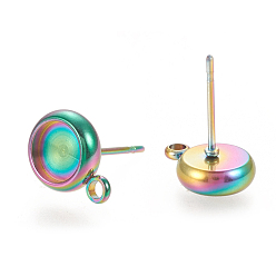 Rainbow Color Ионное покрытие (ip) 304 детали серьги-гвоздики из нержавеющей стали, плоско-круглые, Радуга цветов, 11x8 мм, отверстие : 1.8 мм, штифты : 0.7 мм, лоток : 6 мм
