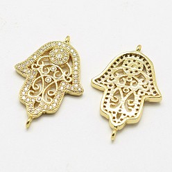Золотой Латунные микро проложить кубических ссылки циркония, hamsa рука / рука fatima / рука miriam, без кадмия и без свинца и без никеля, золотые, 26.2x17.5x2.1 мм, отверстие : 1 мм