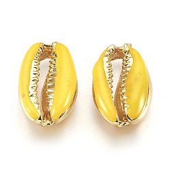 Gold Alloy Beads, with Enamel, Shell, Real 18K Gold Plated, Gold, 19~20x12~12.5x6mm