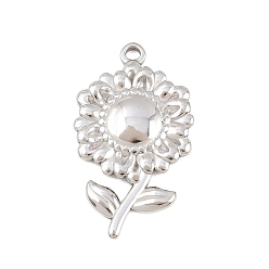 Нержавеющая Сталь Цвет 304 подвески из нержавеющей стали, подвеска в виде подсолнуха с листом, цвет нержавеющей стали, 22.5x13x2 мм, отверстие : 1.4 мм