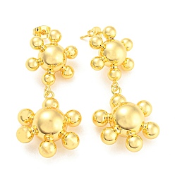 Real 18K Gold Plated Rack Plating Brass Sun Dangle Stud Earrings, Long-Lasting Plated, Lead Free & Cadmium Free, Real 18K Gold Plated, 47.5x21mm