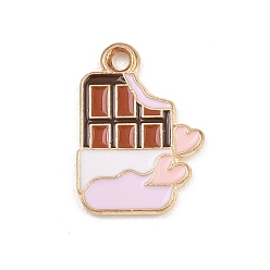 Food Подвески из сплава с эмалью ко дню святого валентина, золотой свет, цвет шоколада, 18x13x1.5 мм, отверстие : 1.6 мм