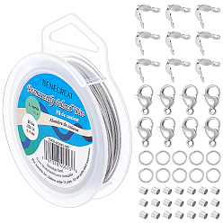 Нержавеющая Сталь Цвет Наборы для изготовления ювелирных изделий своими руками, включая проволоку «хвост тигра», Зажимные бусины из латуни, 304 наконечники бусин из нержавеющей стали, застежки-лобстеры и соединительные кольца, цвет нержавеющей стали, 0.8 мм, около 10 м / рулон