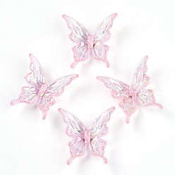 Pink Прозрачные акриловые бусины, бабочка, с покрытием AB цвета, розовые, 25x25x8.5 мм, отверстие : 1.5 мм, Около 580 шт / 500 г