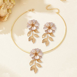 Бежевый Комплекты из колье и серег-гвоздиков с железной эмалью для женщин, золотые, цветок, бежевые, внутренний диаметр: 130 мм