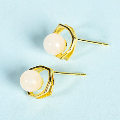 Quartz Crystal Natural Quartz Crystal Studs Earrings, Jewelry for Women, Golden, 9.8mm