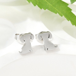 Нержавеющая Сталь Цвет Устойчивые к потускнению 304 серьги-гвоздики из нержавеющей стали в форме щенка, гипоаллергенные серьги, с ушными гайками / серьгой сзади, силуэт собаки, цвет нержавеющей стали, 7x8 мм, штифты : 0.8 мм, 12 пар / карты