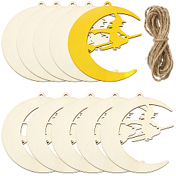 Луна Незаконченные подвески из МДФ для художественной росписи, пирография, домашнего декора, с джутовым шнуром, луна, 100x95x2.5 мм